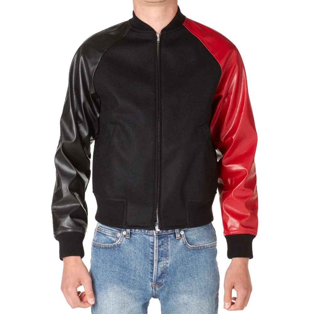 Comme Des Garcons Shirt Faux Leather Sleeves  Bomber Jacket size S